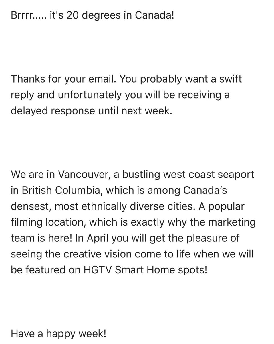 Love this OOO response. I’ve receive a couple from her and this is so much more pleasant than the standard.