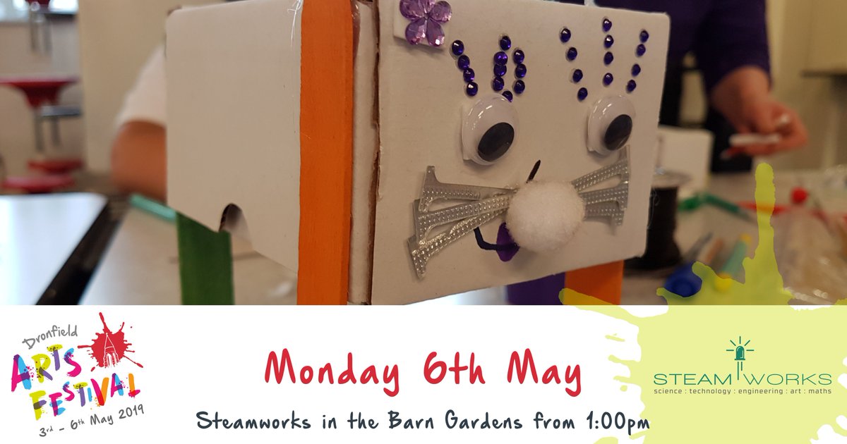 Steamworks brings you a FREE workshop "Robotics Meets Arts" on Monday afternoon! 
Learn how to programme and use ‘Ozobots' and make your own ‘Doodlebot'
 Intrigued?  
Find out more at: dronfieldartsfestival.co.uk…/steamworks-robot…/  #dronfieldartsfestival #Robots <a href="/DronfieldBarn/">Dronfield Hall Barn</a>