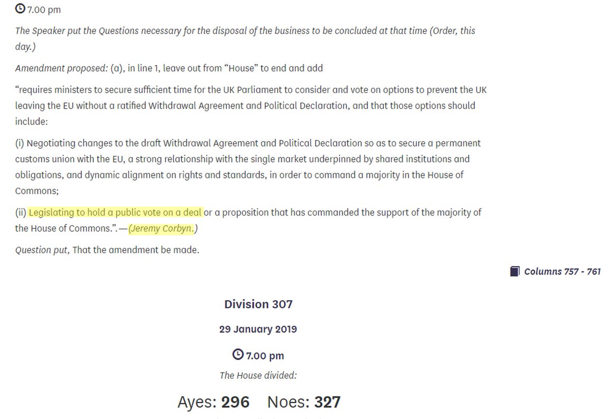 Only 1 MP has ever tabled an amendment to hold a 2nd Referendum on Brexit. That MP was Jeremy Corbyn. Please do not take my word for this. See for yourself. Ponder, for just a moment, why the Umunnaites are determined that you will never know this.  bit.ly/2DtCKV2