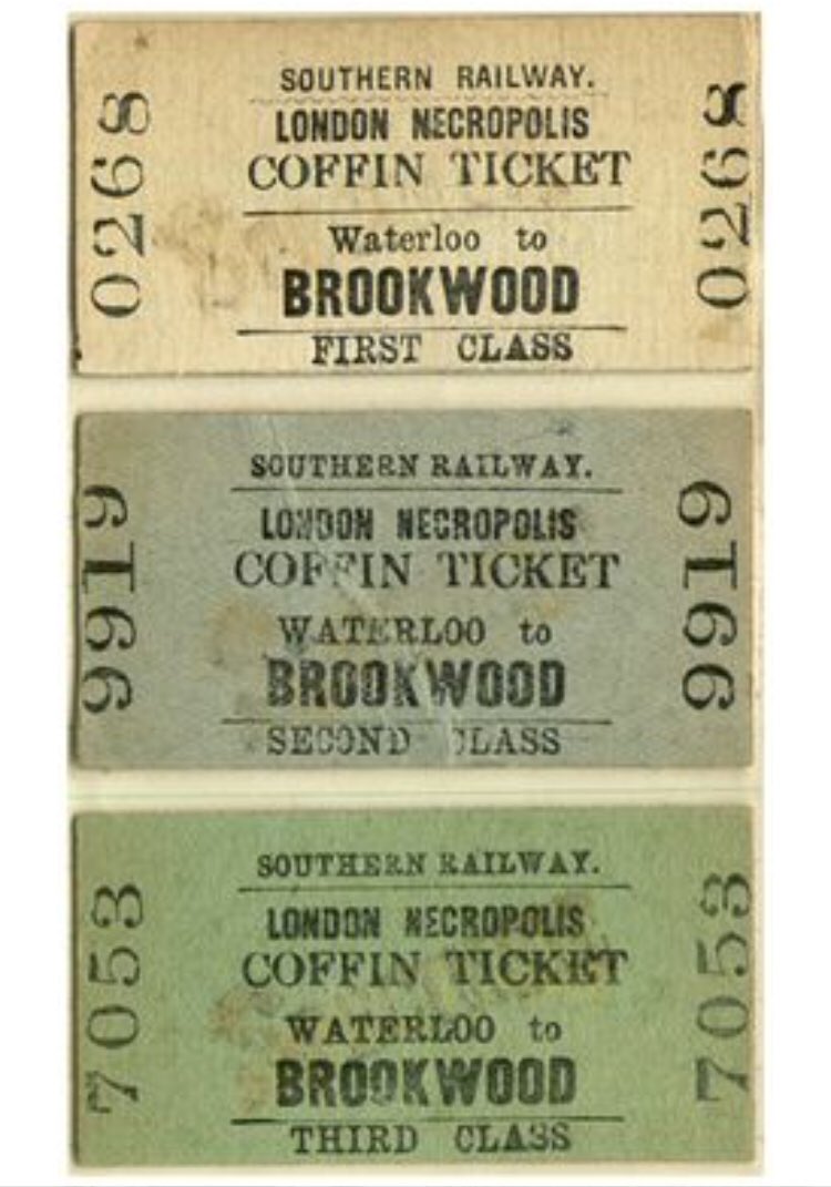 SenseMacabrePod's tweet image. Passenger tickets for the London Necropolis. Even dead wasn’t a great equaliser in 1850’s London.