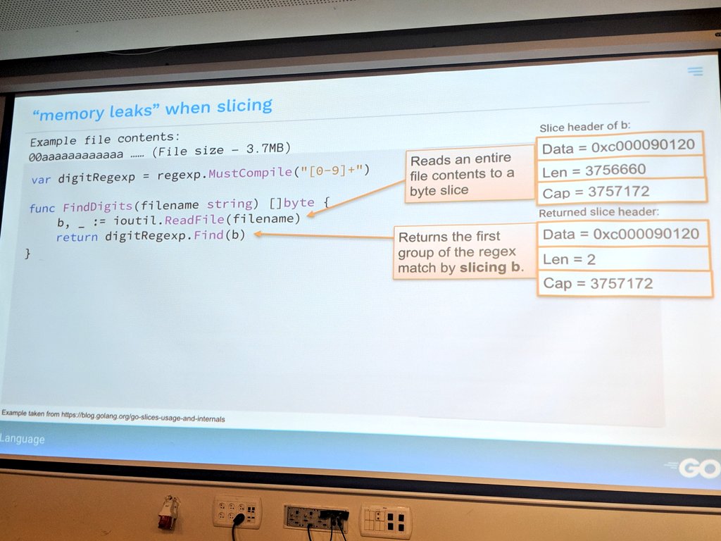 francesc's tweet image. I wonder if this case presented by @YarelMam could be avoided by making regexp.Find return a slice with capacity 2 🤔

#gopherconIL #golang