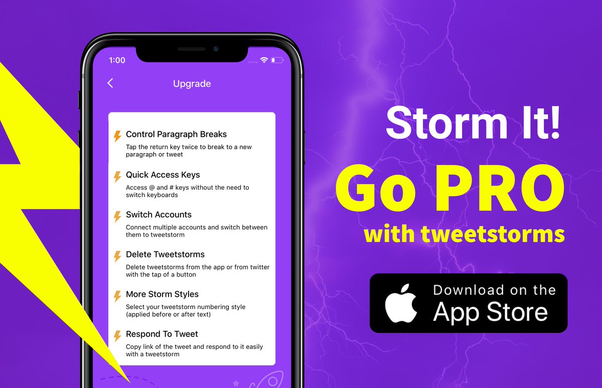sonaal's tweet photo. We just updated Storm it for iOS with PRO features which make tweetstorms even more effortless ⚡

✅ Control Tweet Breaks
➡️ Respond To Tweet 
✴️ Customise Storm Styles
🔄 Switch between Accounts
⛔️ Delete Tweetstorms from Twitter

Give it a try 👉 https://t.co/pWa1Rhqbup https://t.co/vmuafI1tis