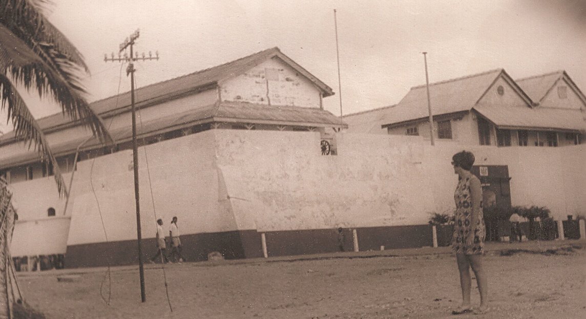 Fort Prinzenstein in Keta in 1970. Built by the Danes in 1784. The fort was used as a dungeon to transport slaves to the Caribbean. It was used for that purpose up until 1803. In 1850 the Fort and the rest of the Danish Gold Coast was sold...