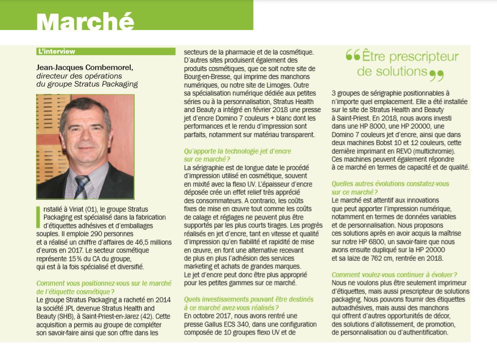 Stratuspack's tweet photo. Interview de notre Directeur des Opérations, Monsieur Jean-Jacques Combemorel. Source: Caractère Magazine #packaging #etiquette #manchons #sleeve #etiquettesadhésives https://t.co/hInxOy3FPX