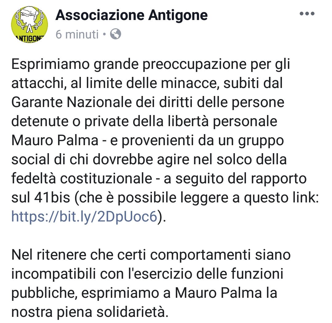 AntigoneOnlus's tweet photo. La nostra solidarietà a Mauro Palma, Garante nazionale dei diritti delle persone detenute o private della libertà personale https://t.co/18EhTDigG8