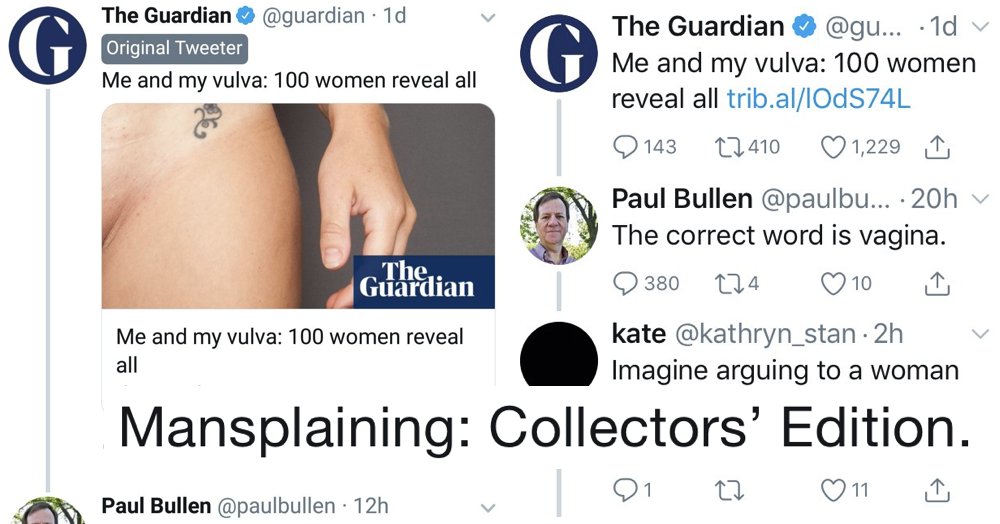 ThePoke's tweet photo. This chap tried to mansplain the difference between vulva and vagina and the takedowns were brutal
https://t.co/I0UJUPjEz4 https://t.co/06snAPrnY2
