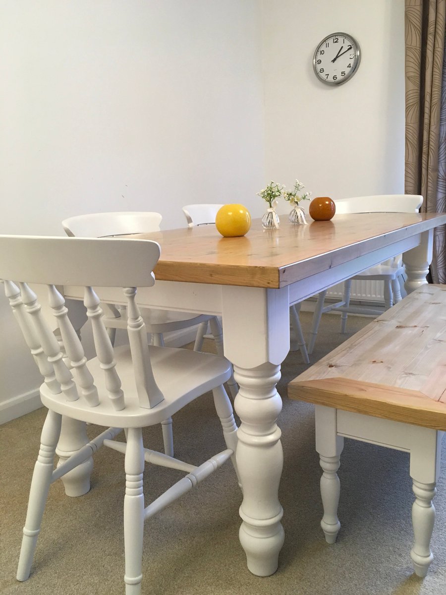 Excited to share the latest addition to my #etsy shop: Farmhouse Style Dining Table and chairs with Bench *NEW YEAR SALE* etsy.me/2RV1RoB #furniture #no #adult #countryfarmhouse #diningtable #diningchairs #pinetable #farmhouse #farmhousetable