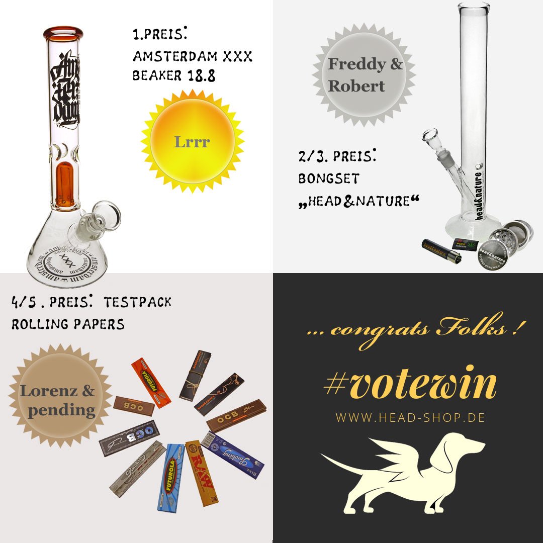 headnature's tweet photo. https://t.co/sGzhtokfCs
Hier die Aufstellung der Gewinner vom Januar 2019.
Wir wünschen den Glücklichen viel Freude mit den Preisen.
#votewin #headshop #bong #bongshop #raffle #win #gewinnspiel #contest #voting #fourtwenty #legalize #cannabis #legalizeit #marihuana #hemp https://t.co/LenRLEYEAE