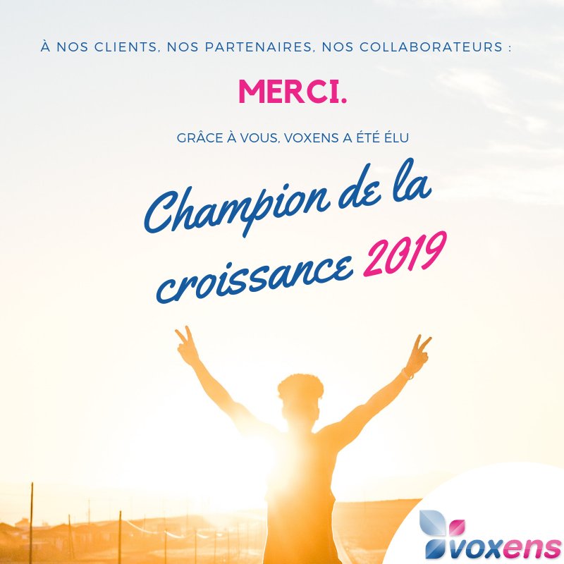 Voxens's tweet photo. Merci à nos clients, nos partenaires et nos collaborateurs. Grâce à eux, nous sommes élus pour la 3eme année consécutive Champion de la Croissance. Article et classement : https://t.co/Bk6F0cTo5Z 
@LesEchos @Statista_FR #relationclients https://t.co/1fHBCNBi7s