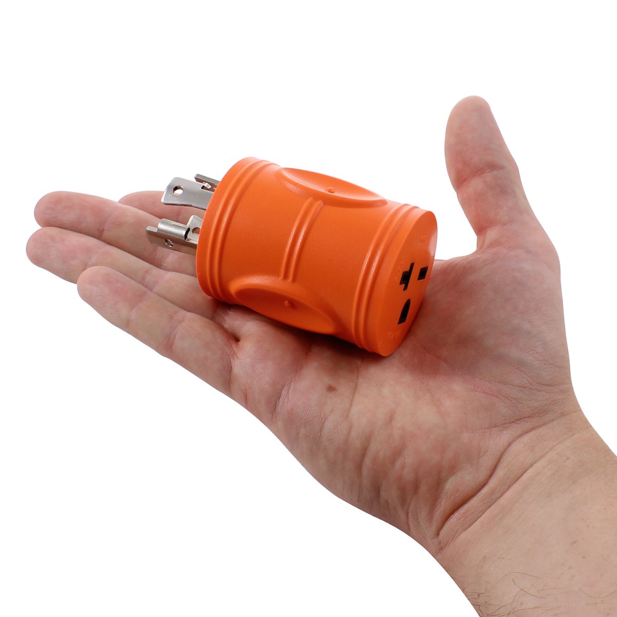 AC_Connectors's tweet photo. This AC WORKS™ brand locking adapter [ADL1430620] is durable with a compact design.  The orange adapter is a NEMA L14-30P to NEMA 6-15/20R.   #acworks #acconnectors #compactadapter #generatoradapter #lockingadapter #generator https://t.co/G94JKZ18Yx