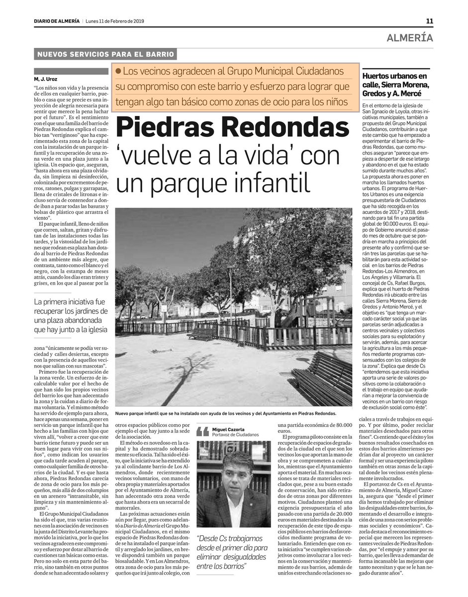 Almeria_Cs's tweet photo. 👉 "Los vecinos de Piedras Redondas agradecen a @Almeria_Cs su compromiso y el esfuerzo para lograr que tengan zonas de ocio infantiles" 🍊 #PolíticaÚtil @DiarioDAlmeria
https://t.co/8ItNljezdi https://t.co/au5ZcP8QFz