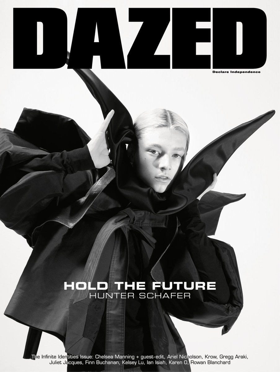 Dazed's tweet photo. 🔮HOLD THE FUTURE🔮

Ahead of her breakout role in Euphoria, Hunter Schafer stars on the 1st of our spring 2019 covers. She talks to @RowanBlanchard about using art &amp; performance to build the worlds she wants to see: https://t.co/E0SH3l41Tw

Dazed #InfiniteIdentities – out Feb 14 https://t.co/UYgOFXJHnO
