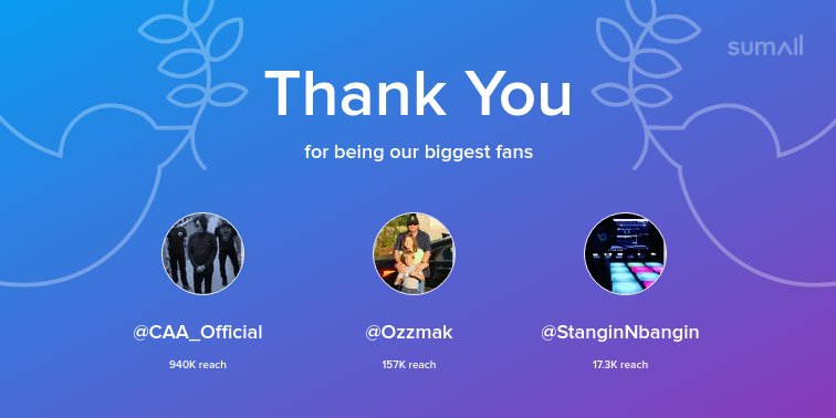 Our biggest fans this week: <a href="/CAA_Official/">Calling All Astronauts</a>, <a href="/Ozzmak/">Ozzmak</a>, <a href="/StanginNbangin/">RyanAtLarg3Daily</a>. Thank you! via sumall.com/thankyou?utm_s…