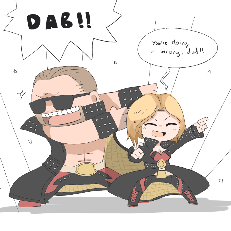 Ko-fi request: "Bass Armstrong and his daughter Tina Armstrong from Dead or Alive in a silly/cute Wrestling entrance pose, pretty pretty please with sugar on top."