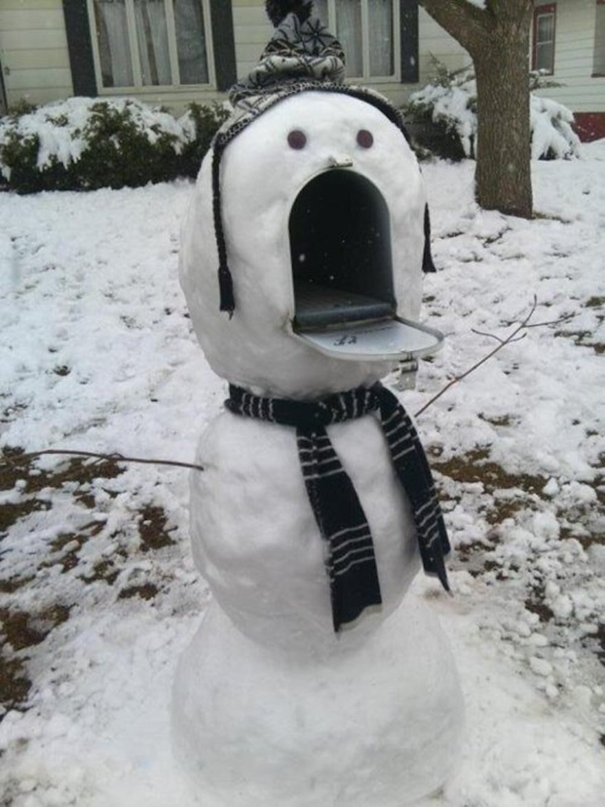 We have like 9 inches of #snow, but had to work today anyway.  So, here's a clever #snowman for those of you who also had to come in today.