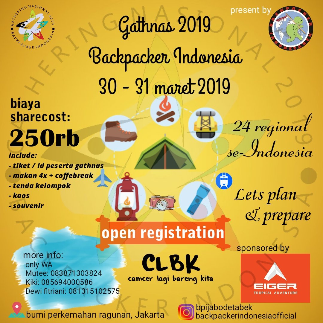 Akhir nya coy gatnas berlangsung. Gilee yak sekian tau vakum show one ke regional2 akhirnya dipertemukan di gatnas. Ga sabar akutu <a href="/bpijabodetabek/">BPI JABODETABEK</a> <a href="/bpisemarang/">Backpacker Semarang</a> <a href="/BPIMalang/">Backpacker Malang</a> <a href="/BPI_Solo/">Backpacker Solo</a> <a href="/bpijogja/">Backpacker Jogja</a> <a href="/BPIregionalBali/">BPIregionalBali</a> <a href="/BPISumenep/">Backpacker Sumenep</a> <a href="/BPI_Palembang/">BPI_Palembang</a> <a href="/BPI_Kediri/">BPI Reg. Kediri</a> <a href="/bpimadiun/">Backpacker Madiun</a> <a href="/BPIBanjarmasin/">BPI_SouthBorneo</a>