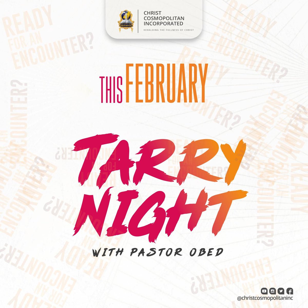 ChristCosmoInc's tweet photo. From our hearts to God’s ears!
Bring a friend along for this unforgettable experience of heaven on earth! Your life will take on beautiful colors.
#TarryNight
#thePastorObed
#TheCCIExperience
#YearOfCosmicOpenDoors
#ChristCosmopolitanInc
#YouAreNextInLineForAMiracle https://t.co/Og7IBqaS1M