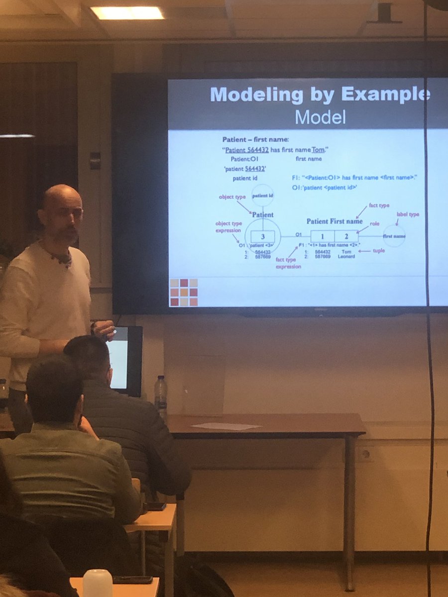 RonaldDamhof's tweet image. Now @marcowobben is talking to the #dataengineering students about #factbasedmodeling #communication #verbalization #fullscaledataarchitecture