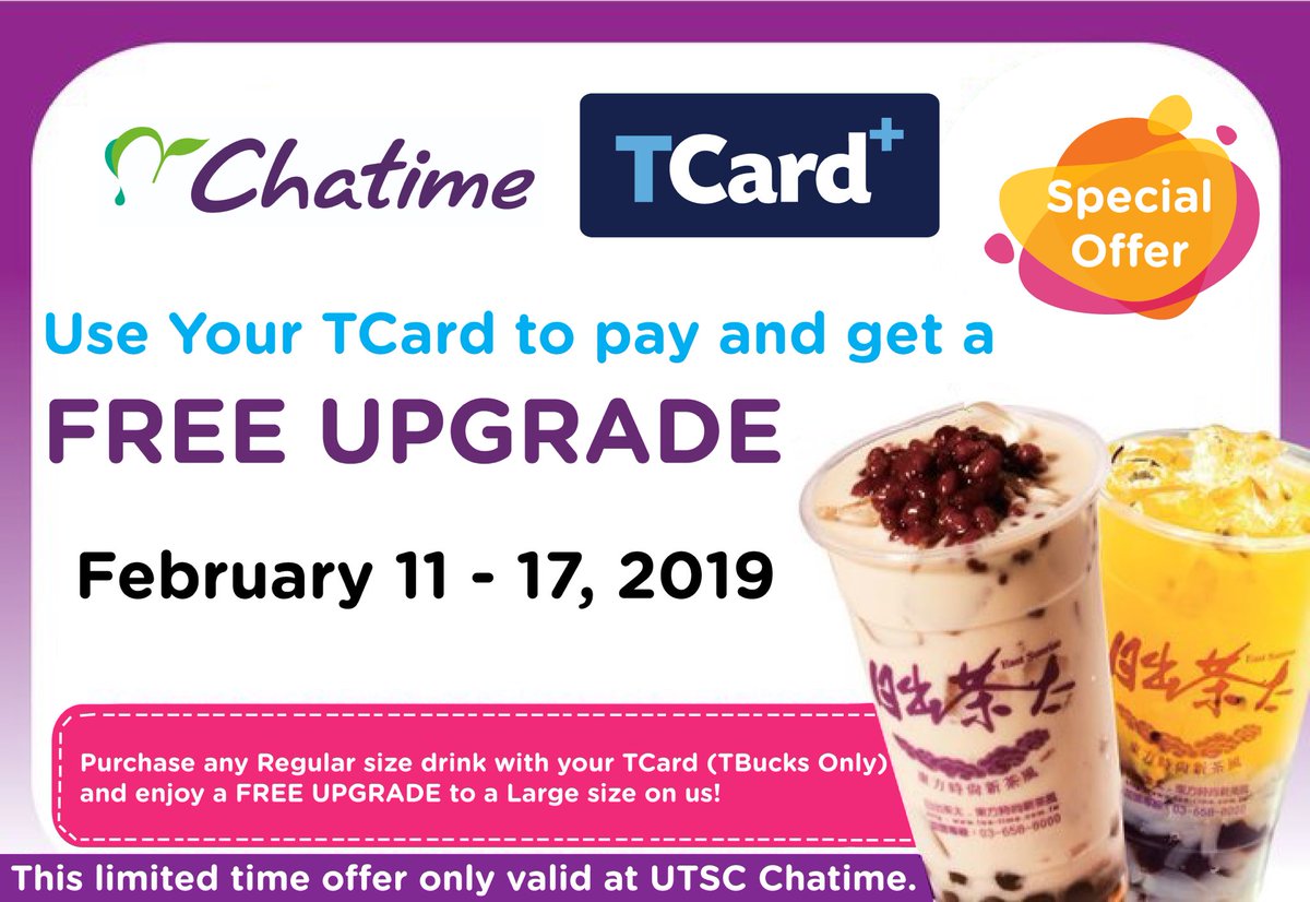 tcardplus's tweet image. 📣Good news to all bubble tea lovers at University of Toronto Scarborough (UTSC)📣
You can get a FREE UPGRADE when using your TCard to pay 😋
Make sure to tag and tell your friends about this!!!

#utsc #bubbletea #chatime #tbucks @ChatimeCanada @UTSC @lifeatuoft @UofTStudentLife
