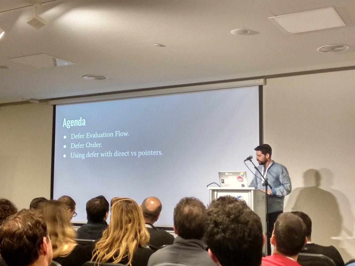 Freddy_Rolland's tweet image. Eldad Marciano from @RedHatIsrael talks about #GoLang Defer @ @gopherconil #gopherconil