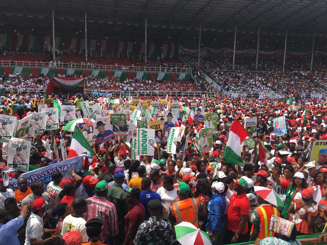 The_Jonathanian's tweet photo. FEEL THE PULSE!
FEEL THE ENERGY!
This is Adokiye Amesiemeka Stadium in Portharcourt, Rivers State, Nigeria.
The venue is filled to the brim & spilling over as #WikeHostsAtiku
It's all over for Buhari
#AtikuWillWin
#BetterNigeria
#NigeriaDecides2019
#AtikuInPH
#AtikuInRivers https://t.co/t9m5Y9TQu9