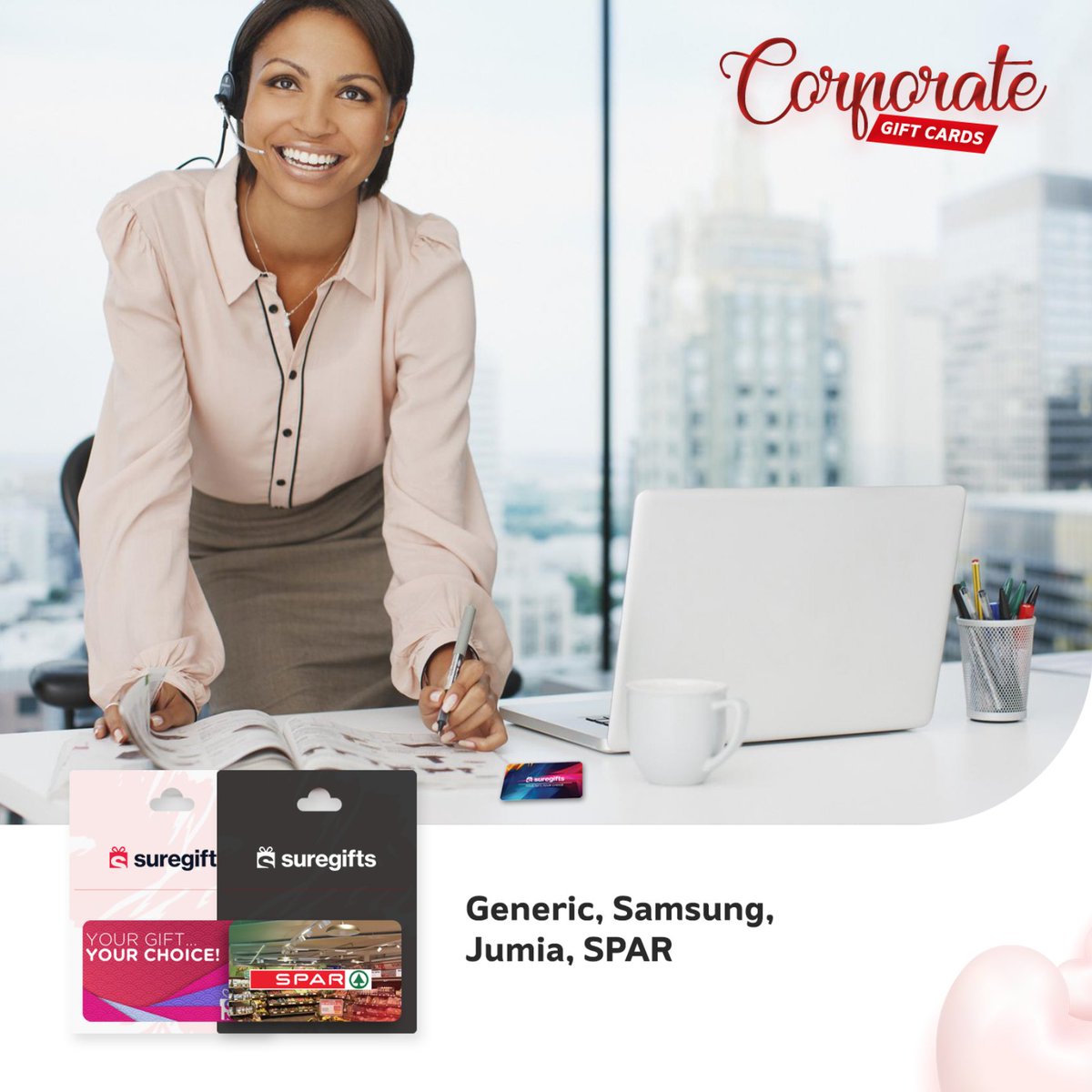 ThisIsSureGroup's tweet photo. Don't know what to give your boss, colleagues or employees for valentine? Here's a tip! A Jumia, Spar, Game or @suregifts generic gift card would be great. 
Click https://t.co/62v4bmPHi6 now.
#SureGroup #Valentine https://t.co/s1HTGwDqU6