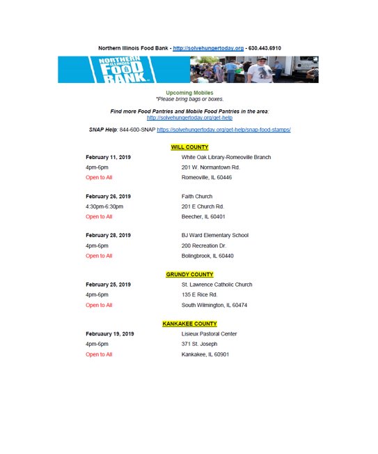 Will County Health On Twitter Northern Illinois Food Bank Stops
