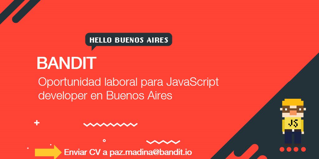 we_bandits's tweet photo. ¡Buscamos un desarrollador #JavaScript FullStack para una oportunidad laboral en Buenos Aires! 

Entrá aquí y dejanos tu CV 📋: https://t.co/SBCE2WtHwu

#Oportunidad #Empleo #BsAs #BuenosAires #Trabajo #Desarrollo #Developer #FullStack #Engineer https://t.co/Hbu6cSDPfK
