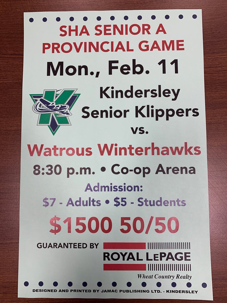 KindersleyK's tweet photo. Game Day!!! There really isn’t any where else to be on a cold sask night in February than the COOP arena!!! @WatWinterhawks in town holding a 1-0 series lead.. Klippers will look to keep there Provincial run going!!! 830 puck drop!!! #Provys #BETHERE https://t.co/gMn7AeYSna
