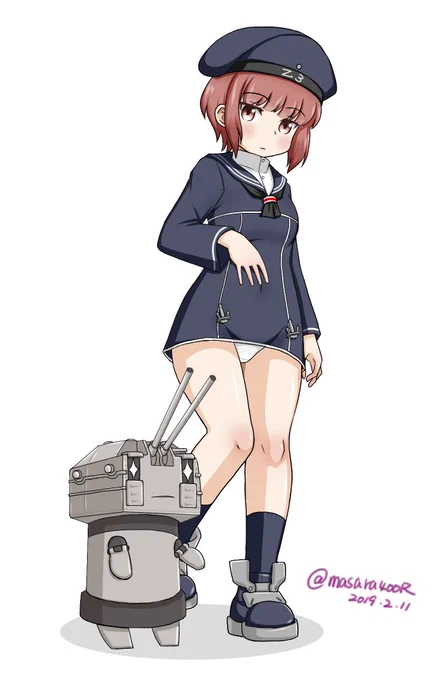 #艦これ版深夜の真剣お絵描き60分一本勝負
#艦これ版真剣お絵描き60分一本勝負_20190211
#マックス・シュルツ
マックスと涼月砲ちゃん 