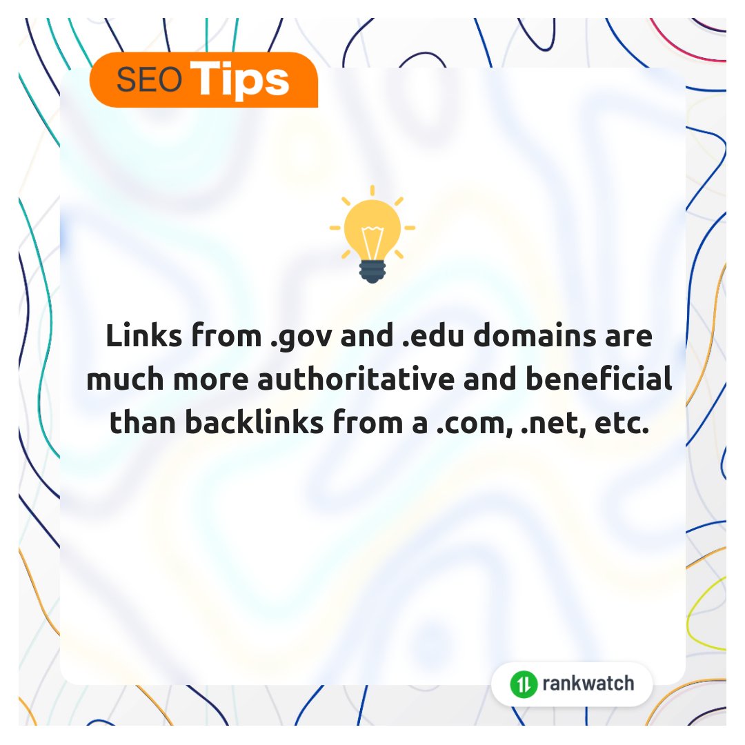 RankWatch's tweet image. The link juice from a .gov or a .edu site is powerful because that site is a trusted authority

#SEO #seotips #optimisationtips #seosolutions #seosoftware
#digitalmarketing #rankwatch #SEM #website #SEOlearning #seotool #contentmarketing #socialmediamarketing  #linkbuilding