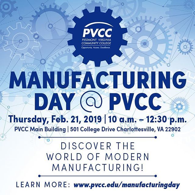 All are welcome to participate in <a href="/piedmontvacc/">PVCC</a> second annual Manufacturing Day, Feb 21! Hands-on workshops, talks from industry, educational opportunities and more!
