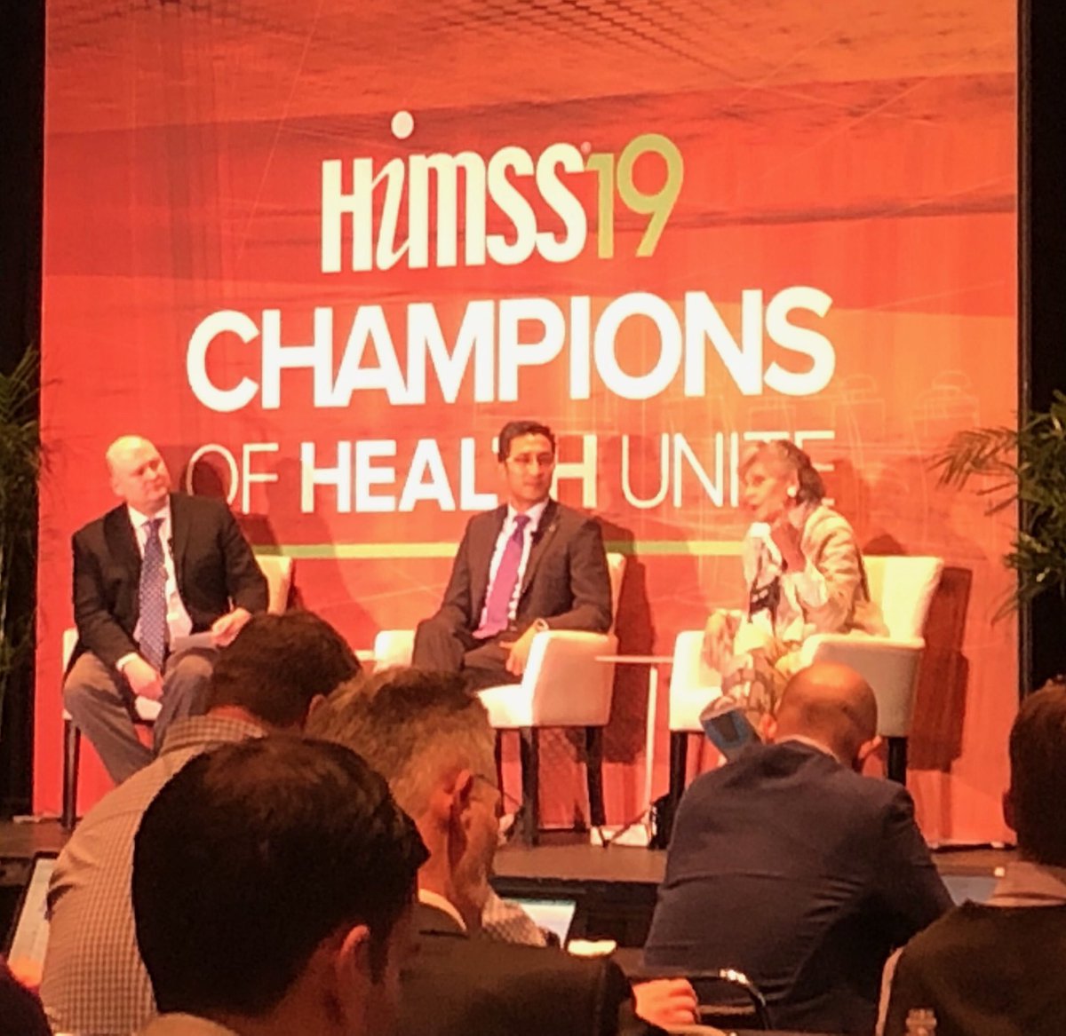 JGernot's tweet photo. “It’s easier to pilot a bright, shiny object than consider and change our business models.” Emme Levine Deland from ⁦@nyphospital⁩ with ⁦@stevewretling⁩, ⁦@RasuShrestha⁩   #aim2innovate #himss19 https://t.co/yaCGvNc849