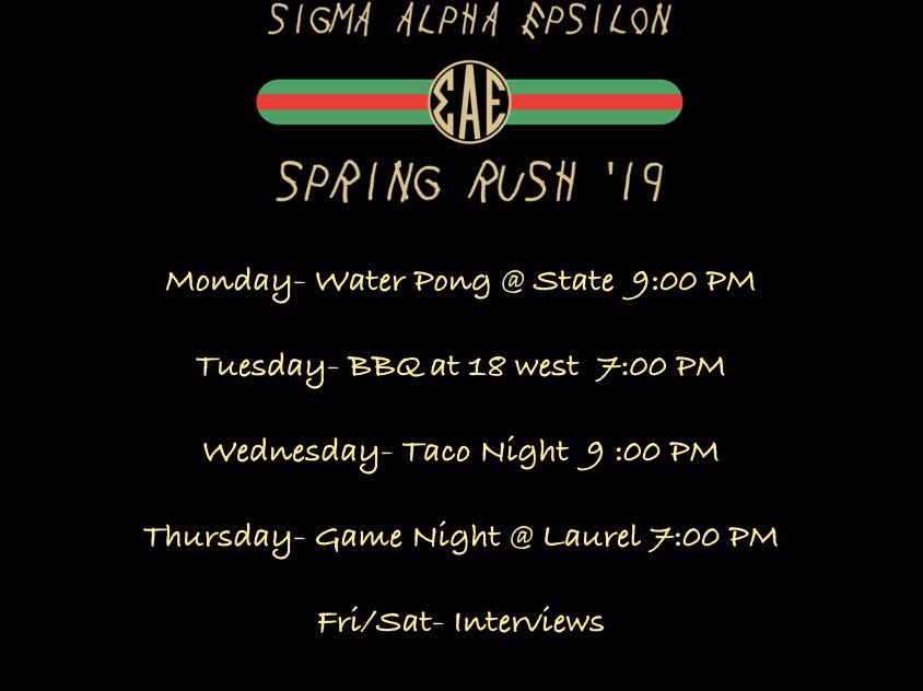 Rush Week starts tonight!! If you’re  interested in rushing, make sure you come out to the events!! #RushΣΑΕ