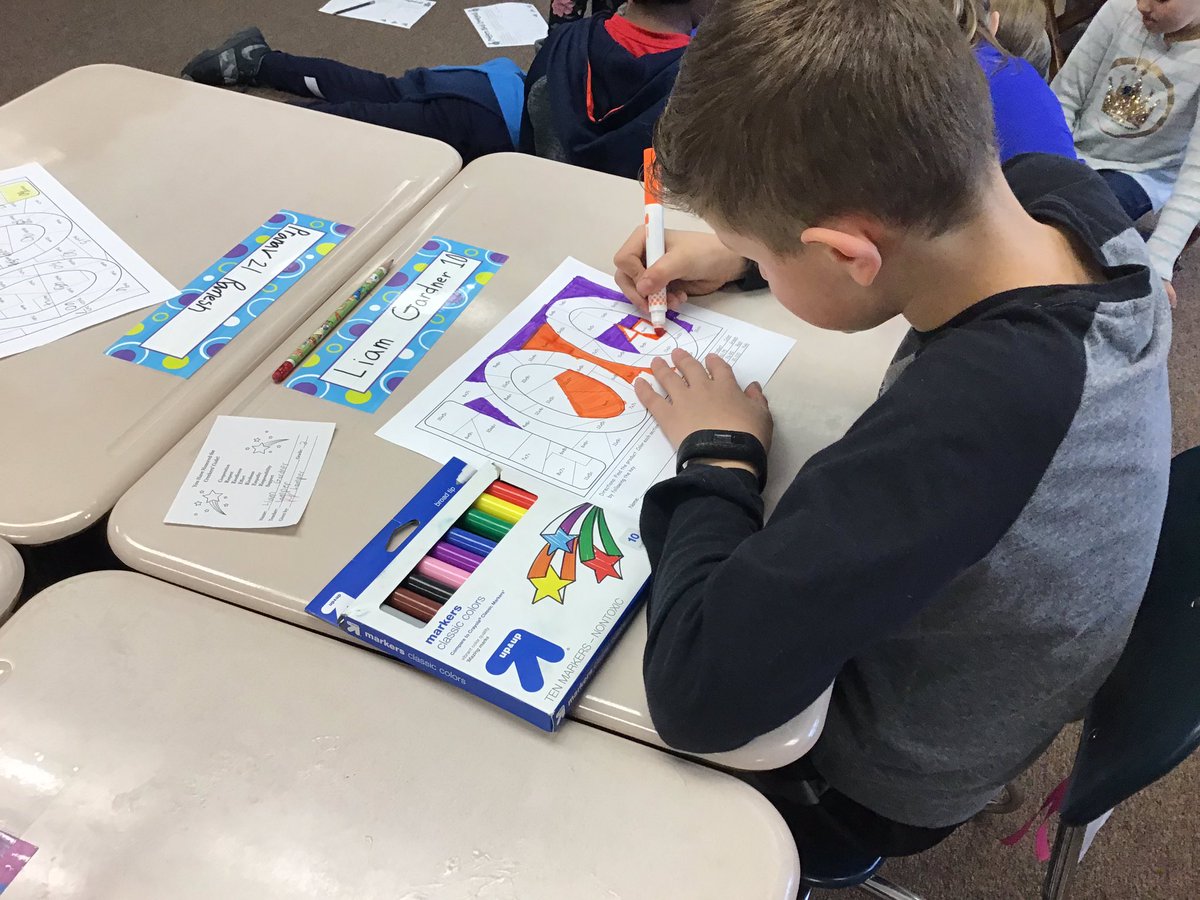 100 days smarter!   Celebrating day 100 with some fun math centers practicing geometry, fractions, decimals, and multiplication facts!  #cbmillcreek #CBElemMath #proudtobeacreeker