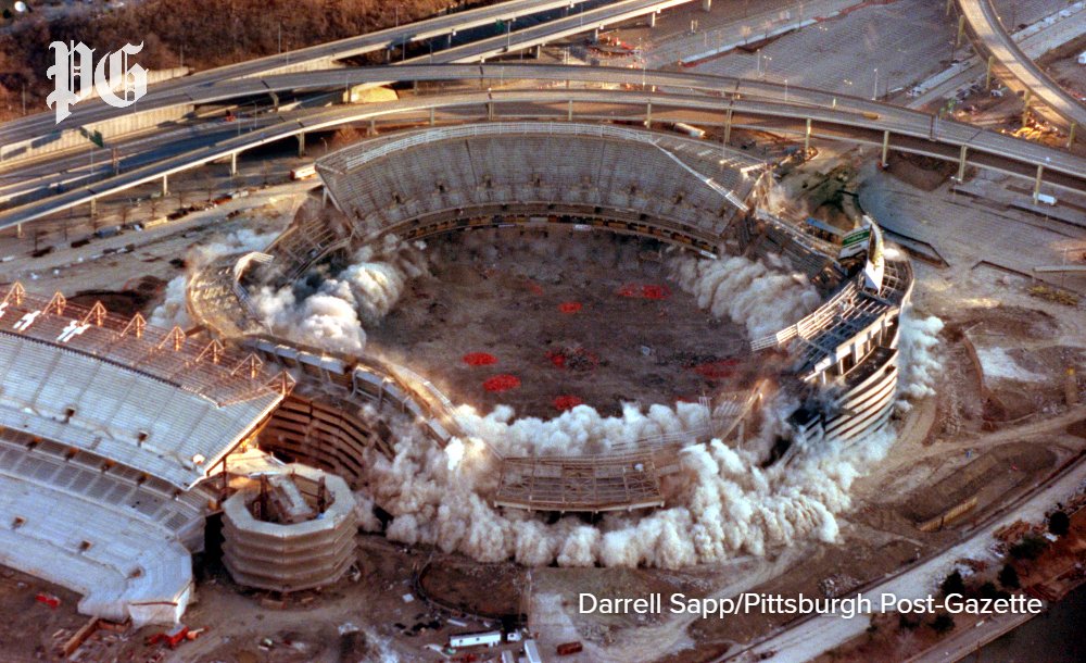 PittsburghPG's tweet photo. 18 years ago today, we lost Three Rivers Stadium. 😢

The former home of the Steelers and the Pirates saw a lot of sports history over the years. What's your favorite Three Rivers Stadium moment? https://t.co/vXY6mMdk27