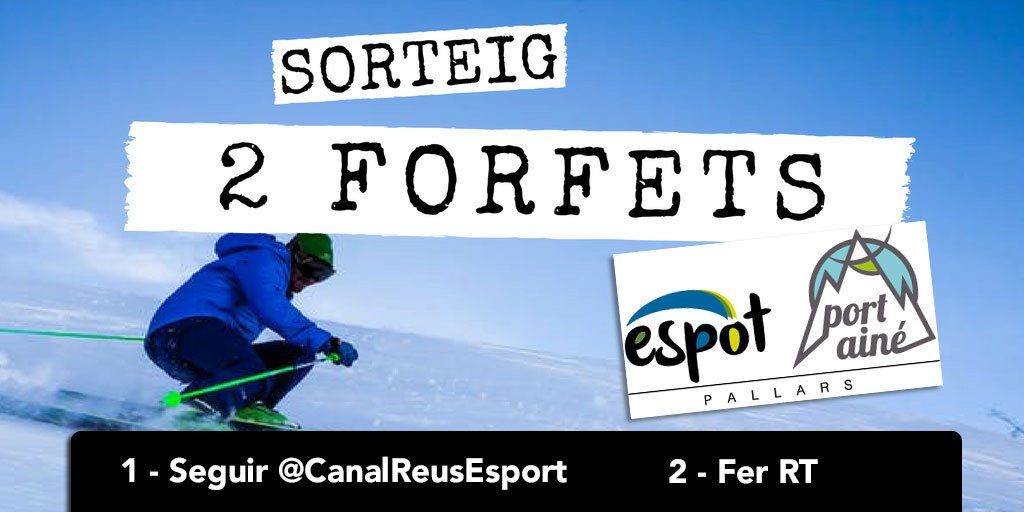 ❄ T'AGRADA ESQUIAR? - Tenim un FORFET DOBLE per anar a Espot-Port Ainé (@SkiPallars ) El vols?
1️⃣ - Segueix a <a href="/CanalReusEsport/">Canal Reus Esports</a> 
2️⃣ - Fes RETUIT a aquesta publicació
Divendres a les 12:00 farem el sorteig entre tots els participants. Sort!
#CERCLECENTRAL