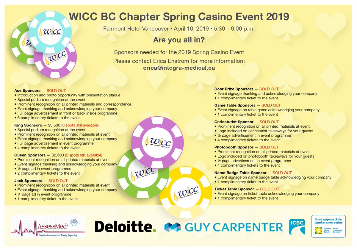 WICCBC's tweet photo. Sponsorships to this year's Spring Casino Event are selling out fast! King & Queen sponsorship is still available. Need tickets to the event instead? Purchase your tickets before March 1st & enter to win a ladies Bulova watch, valued at $200! https://t.co/ahYlwpQt6i #PickWicc https://t.co/Gl1hDhc9dI