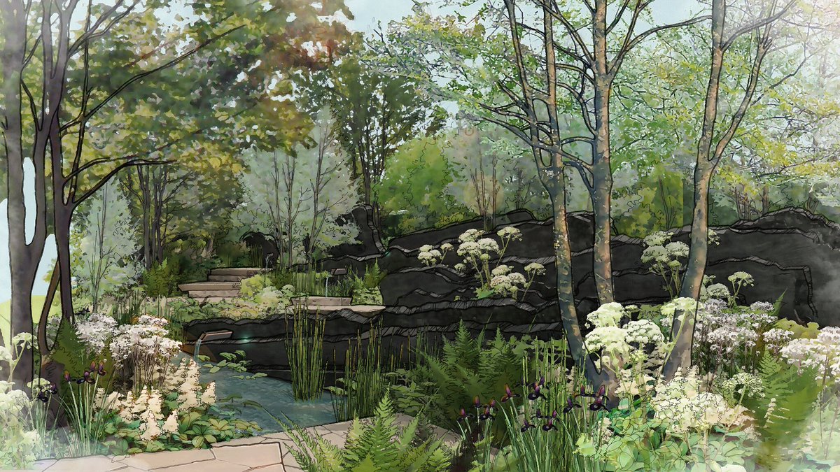 This year’s @MandGGarden by @andysturgeon at #RHSChelsea also explores the power of nature with a design which is inspired by rock formations on an Australian beach and features huge burnt oak structures:
rhs.org.uk/shows-events/r…