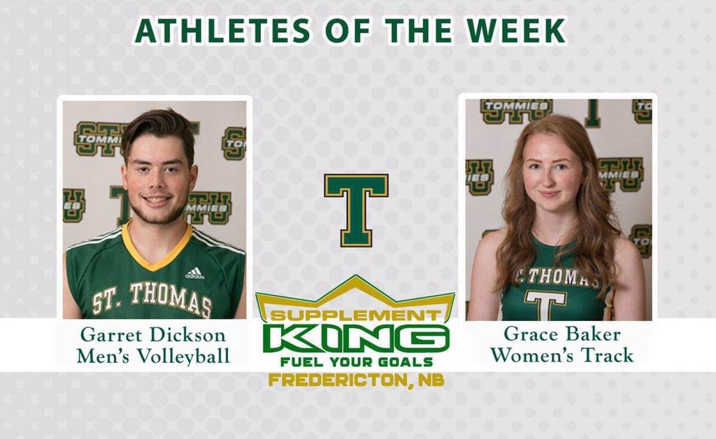 This week’s <a href="/SKFredericton/">Supplement King Fredericton</a> Athletes of the Week are Garret Dickson 🏐 of <a href="/STU_Volleyball/">STU Men's Volleyball</a> team and Grace Baker 🏃🏼‍♀️of <a href="/STU_TandF/">STU Track and Field</a>. Congratulations to both on a great week!