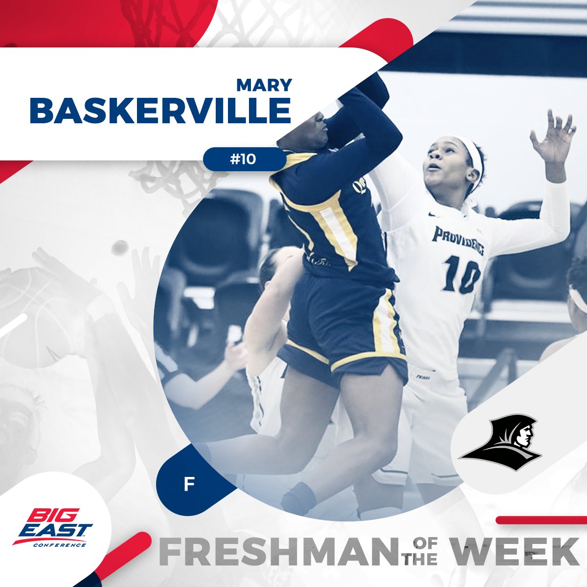 BIGEASTWBB's tweet image. #BIGEASTwbb Freshman of the Week - Mary Baskerville

➡️ Averaged 12.5 points, 12.5 rebounds and .733 shooting
➡️ 14 points and 14 rebounds in Friday’s win over Seton Hall
➡️ Fourth BIG EAST Freshman of the Week honor of the season