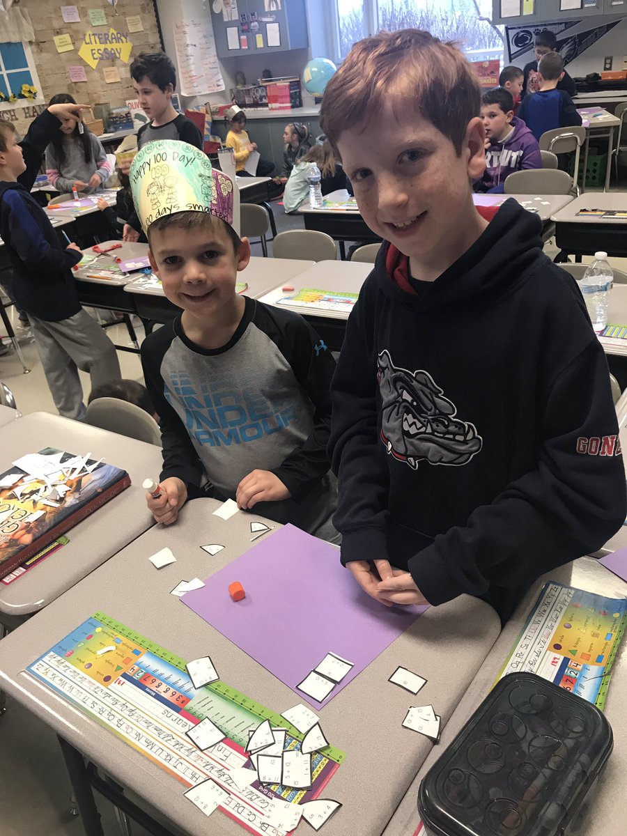 mrs_porco's tweet photo. Celebrating our 100th day of school with our buddies.  We are challenging ourself to do a sums puzzle that makes the number 100.  @GGuengerich @SASD_Vernfield https://t.co/UcNu4BbfW3