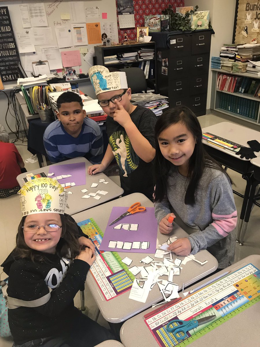 mrs_porco's tweet photo. Celebrating our 100th day of school with our buddies.  We are challenging ourself to do a sums puzzle that makes the number 100.  @GGuengerich @SASD_Vernfield https://t.co/UcNu4BbfW3