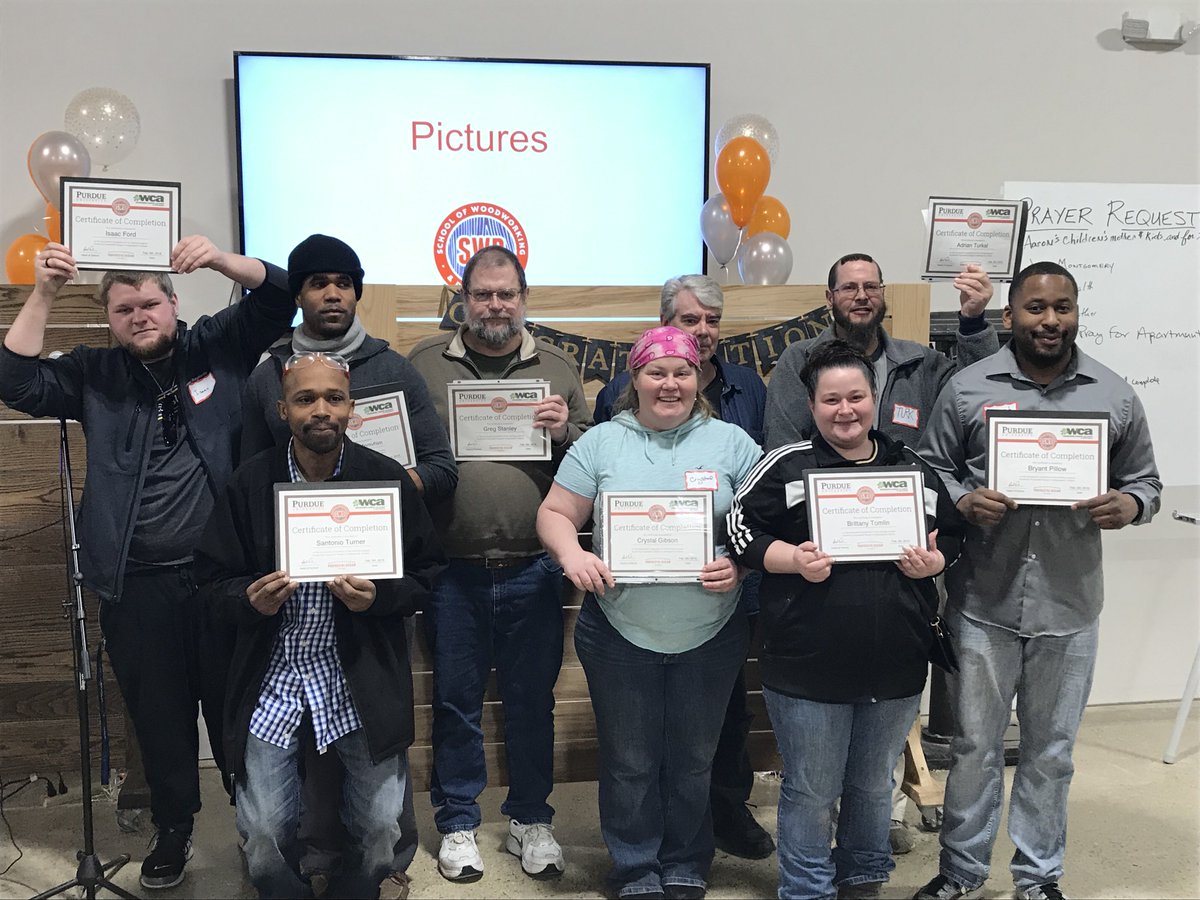 Congratulations to our recent nine graduates of the SWD! They completed 30 hours of training focused on job readiness, discipleship, and woodworking. Each of them made their own cutting board and were recognized last week with a Certificate of Completion. We are so proud of them!