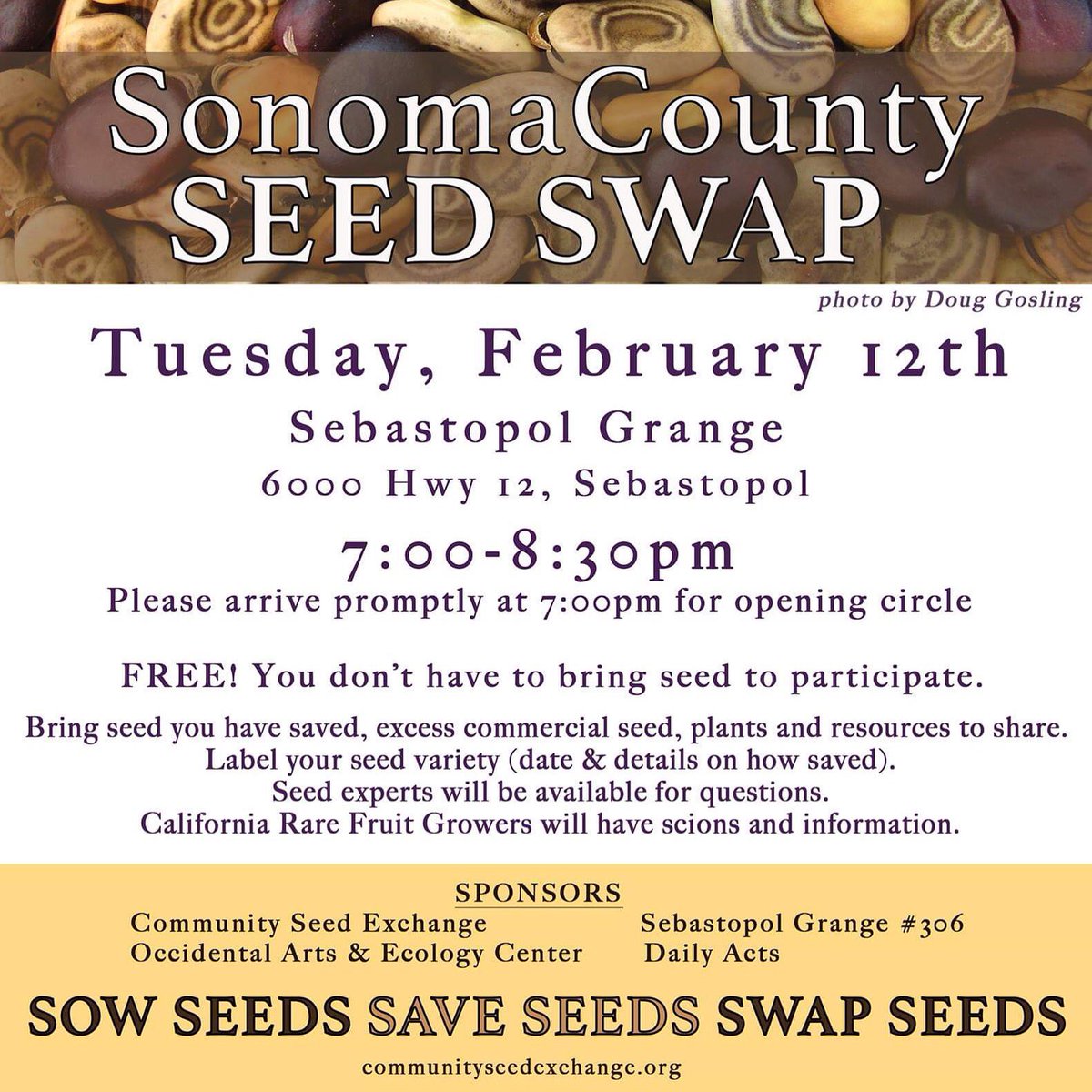 SlowFoodRR's tweet photo. Join us tomorrow night @ 7 at the Sebastopol Grange for the Sonoma County Seed Swap! 🌱 #seeds #seedsaving #seedlibrary https://t.co/J441HcpF5I