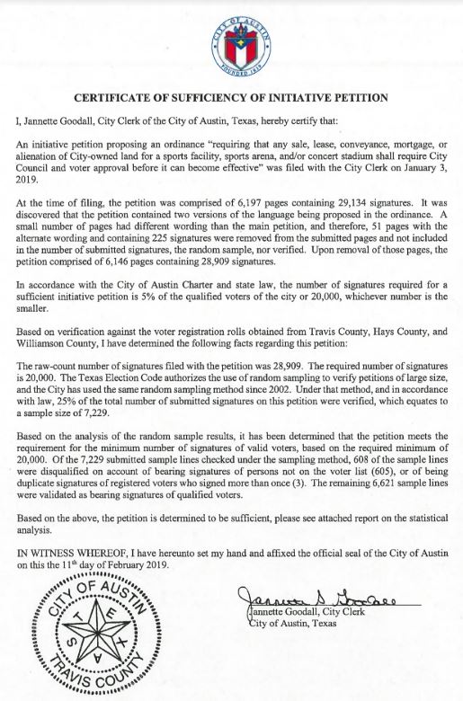 PhilJankowski's tweet image. NEW: Petition challenging the city of Austin's deal for a Major League Soccer stadium has been validated.  #MLS2atx #atxcouncil

statesman.com/news/20190211/…
