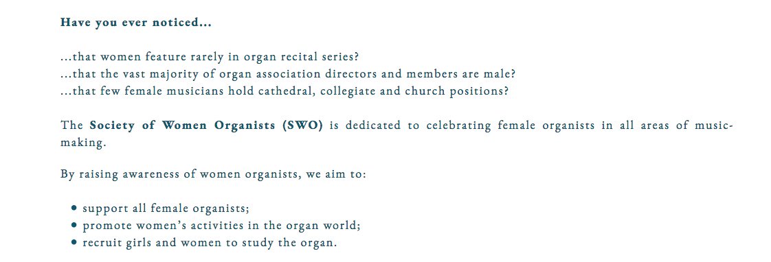 SWomenOrganists's tweet image. Regardless of your gender, sexual orientation, background or experience, you can be a member of SWO and join our project.
#womenorganists #femalemusicians
societyofwomenorganists.co.uk/join