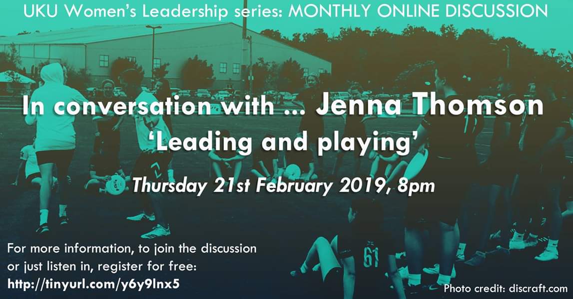 We will be chatting to Jenna Thomson this month about the challenges of leading and playing. Sign up and ask away! #womeninUltimate #leadership