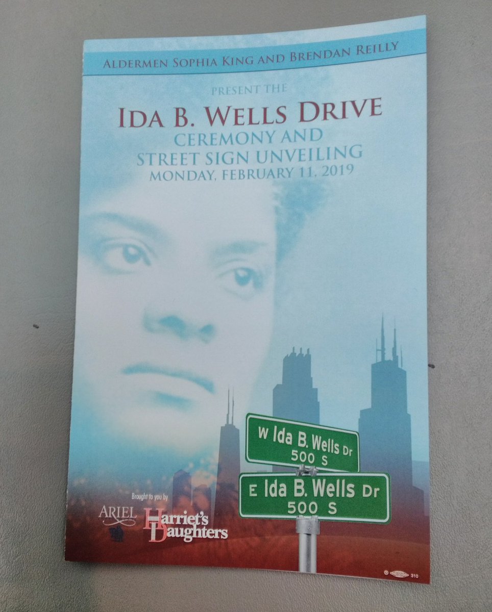 MichelleDuster's tweet photo. Today's street sign unveiling ceremony for #IdaBWellsDrive. First downtown street in #Chicago to be named after an African American or woman. #herstory #journalism #BlackSuffragists #BlackHistoryMonth https://t.co/2UPk3ApCTZ