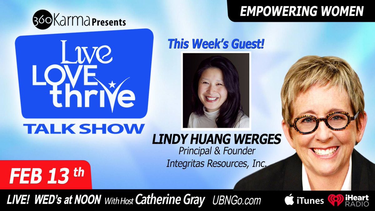 sheangelsinvest's tweet photo. This week's #LiveLoveThrive guest is Lindy Huang Werges, Principal &amp; Founder of Integritas Resources, Inc. and Zen Yoga Strap. Join us this Wednesday at NOON PST - https://t.co/MmKGLEhTXI, Click Channel 2. https://t.co/zT6ZUCPaAo